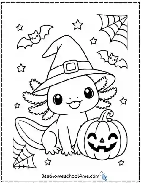 Halloween Axolotl Coloring Page Printable PDF Download