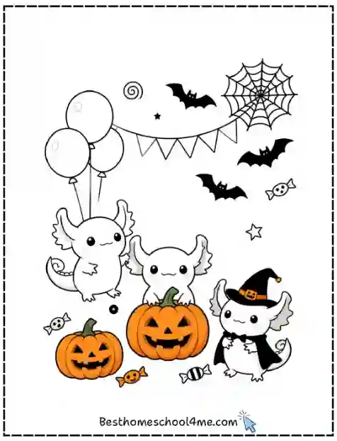 Halloween Axolotl Printable Coloring Sheet