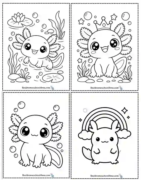 Kawaii Axolotl Coloring printables