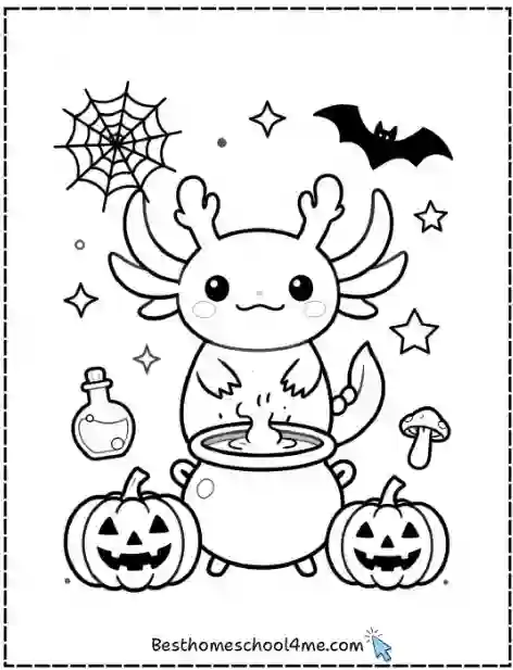 Halloween Axolotl Coloring Page for Printing
Cute Halloween Axolotl Coloring Pages Printable