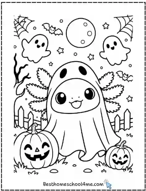 Halloween Axolotl Coloring Page With Witch Hat