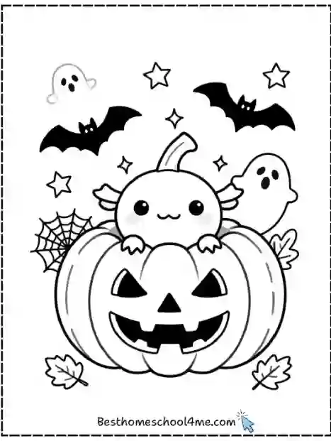 Halloween Axolotl Coloring Pages to Print