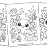 Kawaii Axolotl Coloring Sheets