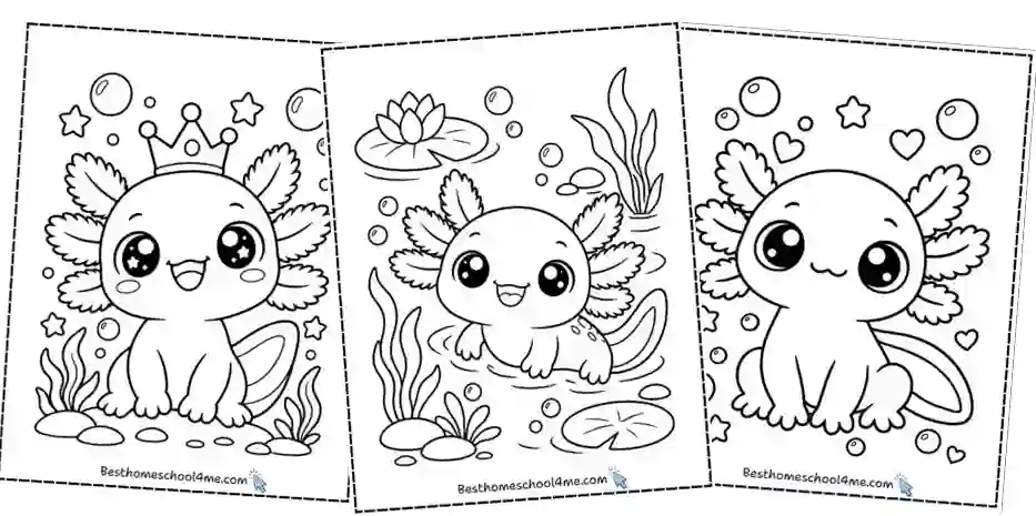 Kawaii Axolotl Coloring Sheets