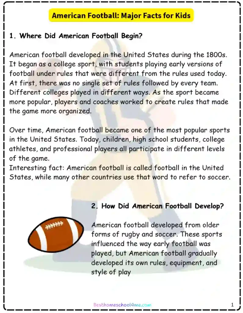 American football field labeling worksheet for kids