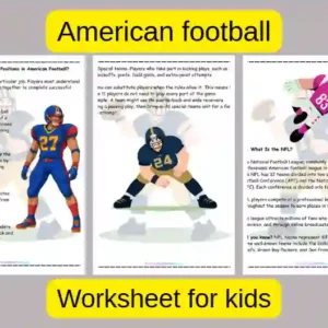 American football printable worksheets PDF