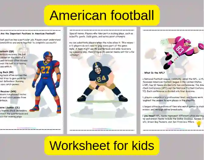 American football printable worksheets PDF