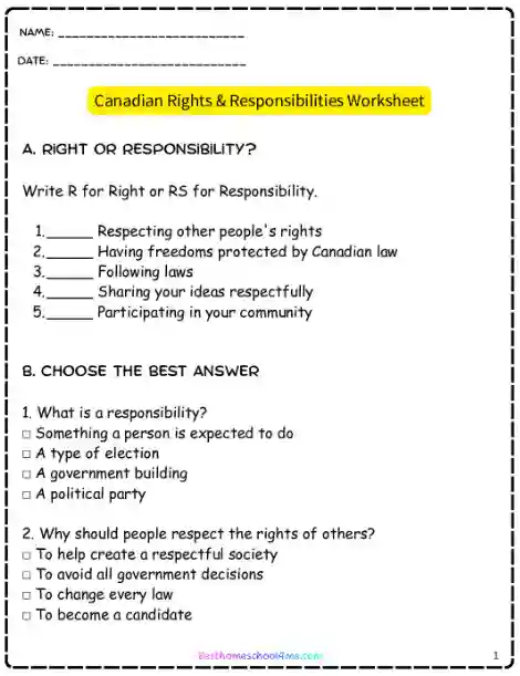 Canadian government activities for Grade 5 Social Studies