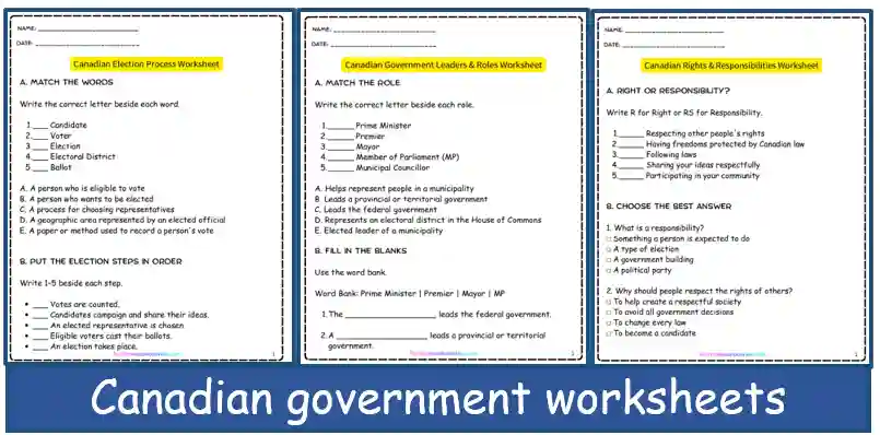 Canadian government leaders and roles worksheet