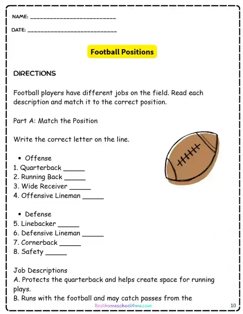 American football printable
