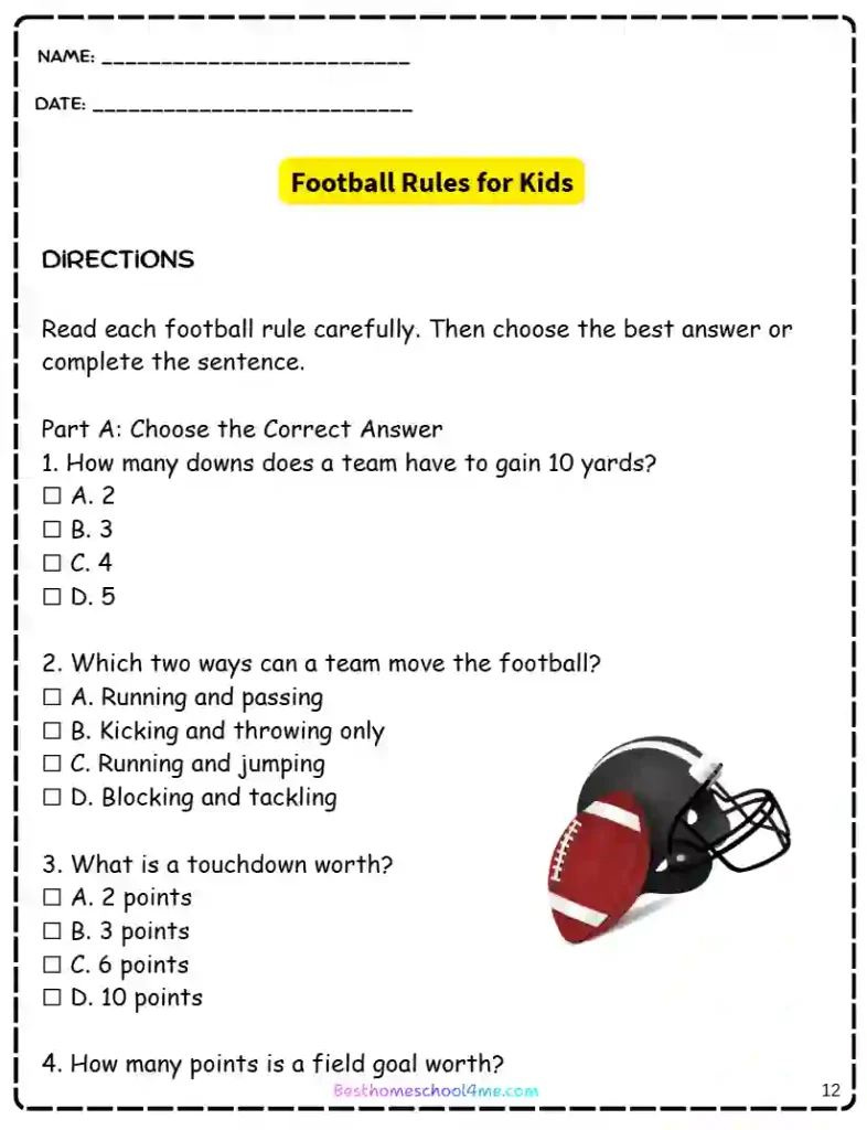 American football history worksheet for children