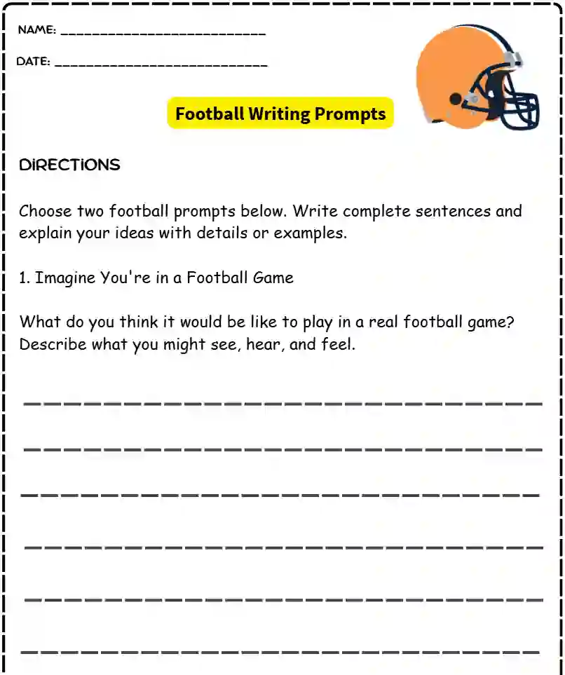 American football homework worksheets for elementary students