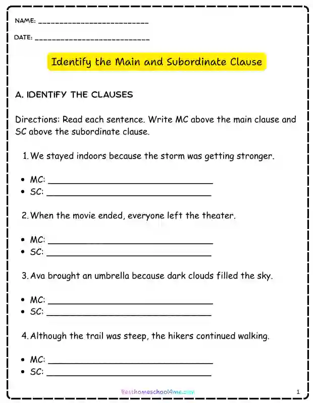 Practice Main clause and subordinate clause