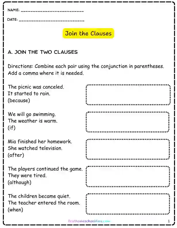 Main clause and subordinate clause download worksheets