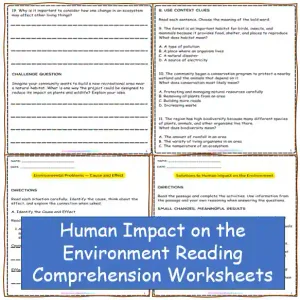 Human Impact on the Environment Reading Comprehension Full Bundle