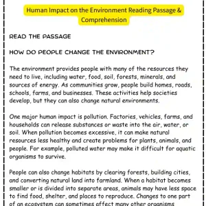 Human Impact on the Environment Reading Passage & Comprehension